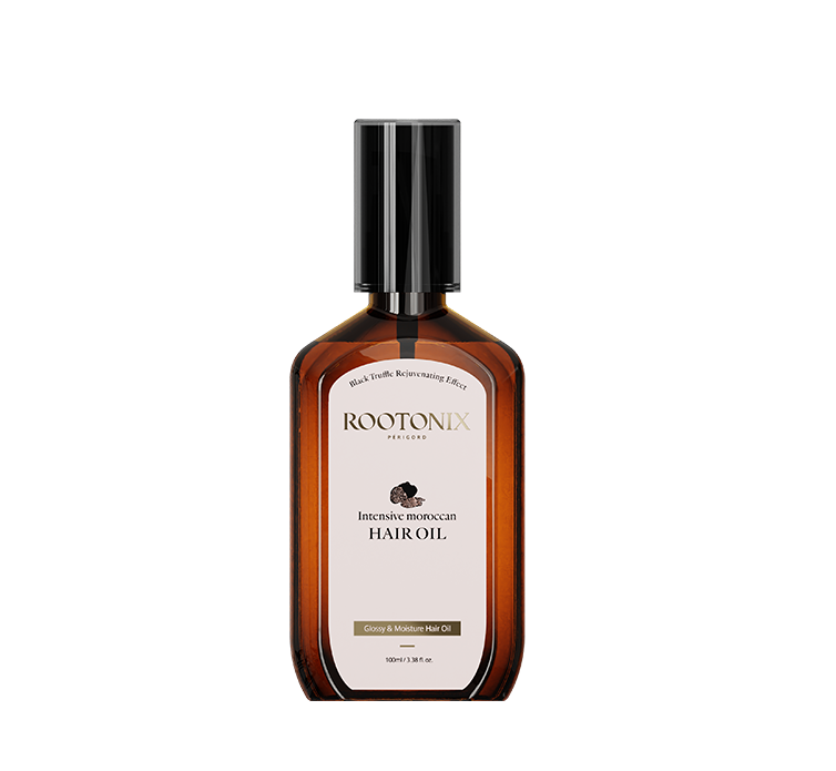 Rootonix Intensive Moroccan Hair Oil encase with dark brown bottle.